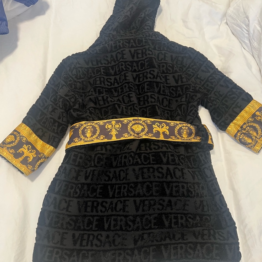 Versace Black Textured Hooded Robe - Picture 2 of 4